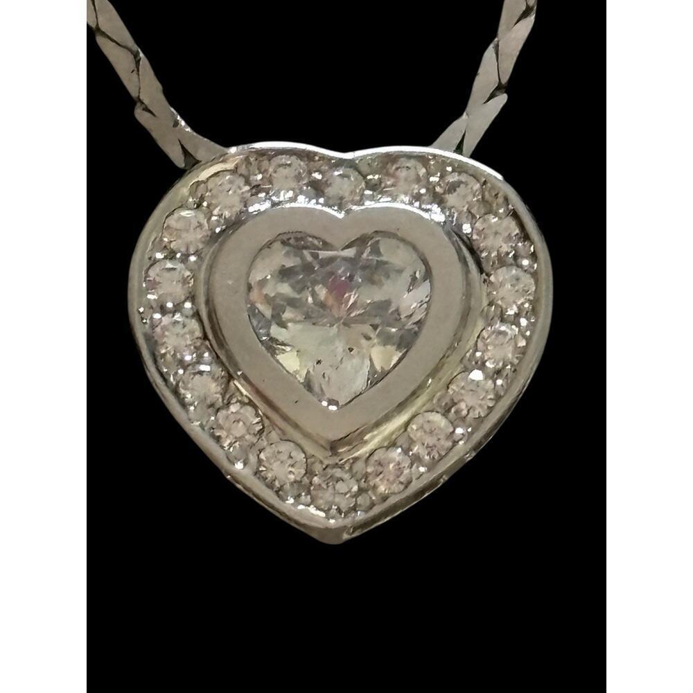 925 Sterling Silver Cubic Zirconia Heart Pendant DCI Necklace 13” Monet Chain